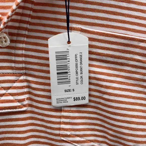Johnnie O Polo Shirt Men Small Adult Orange White Striped Pockets Outdoors - Picture 3 of 15